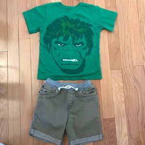 Little Boys Hulk T-shirt and cat&jack shorts 4T